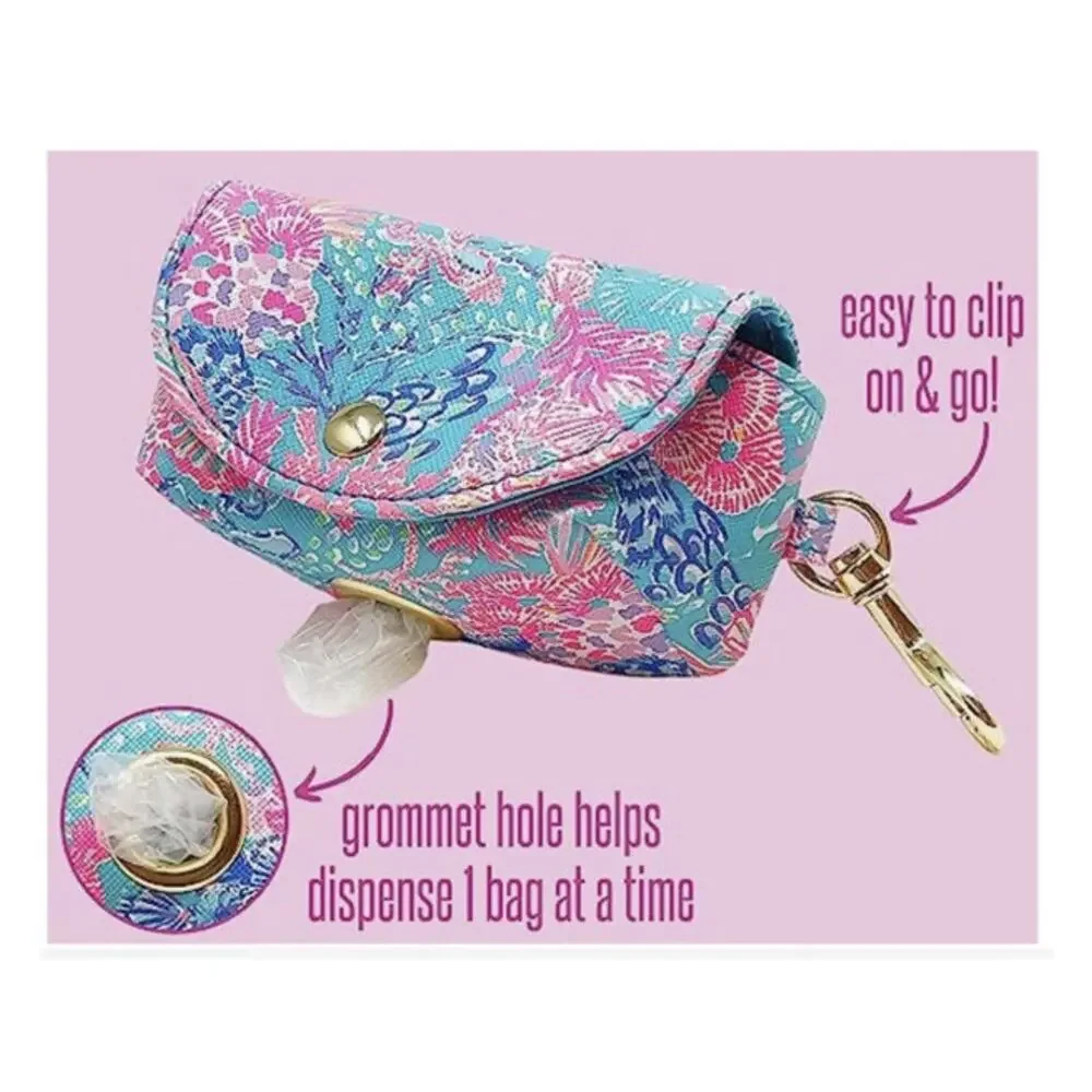 Lilly Pulitzer Dog Waste Bag Holder Splendor in the Sand w/Gold-tone Leash Clip